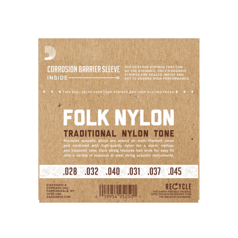 Corde Guitare Folk D'Addario BES045W – Nylon Filé Argent, Extrémité à Boule, Calibre .045